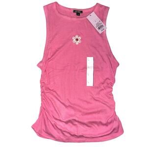 Wild Fable Pink Tank Top Shell Flower Embellishment Side Ruching Large NWT